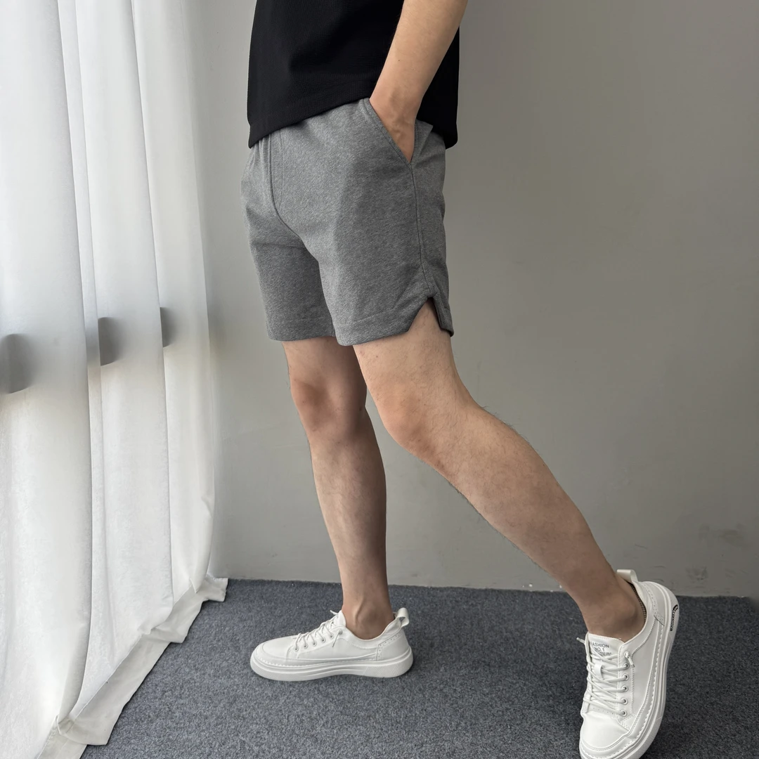 重磅棉质中弹力四分裤男中腰开衩短裤百搭时尚宽松透气4分裤青年