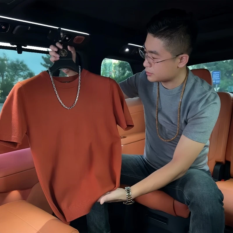 【300克拒绝地摊货】男士秋冬季针织圆领修身弹力纯色短袖-6605