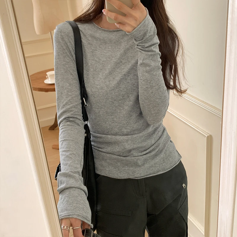 女实拍图打底衫辣妹现货体恤长袖薄款上衣早秋新款欲百搭修身纯