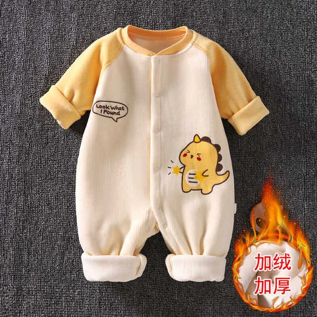 婴儿秋冬款连体衣男女宝宝加绒加厚保暖衣新生儿无骨衣服爬服哈衣