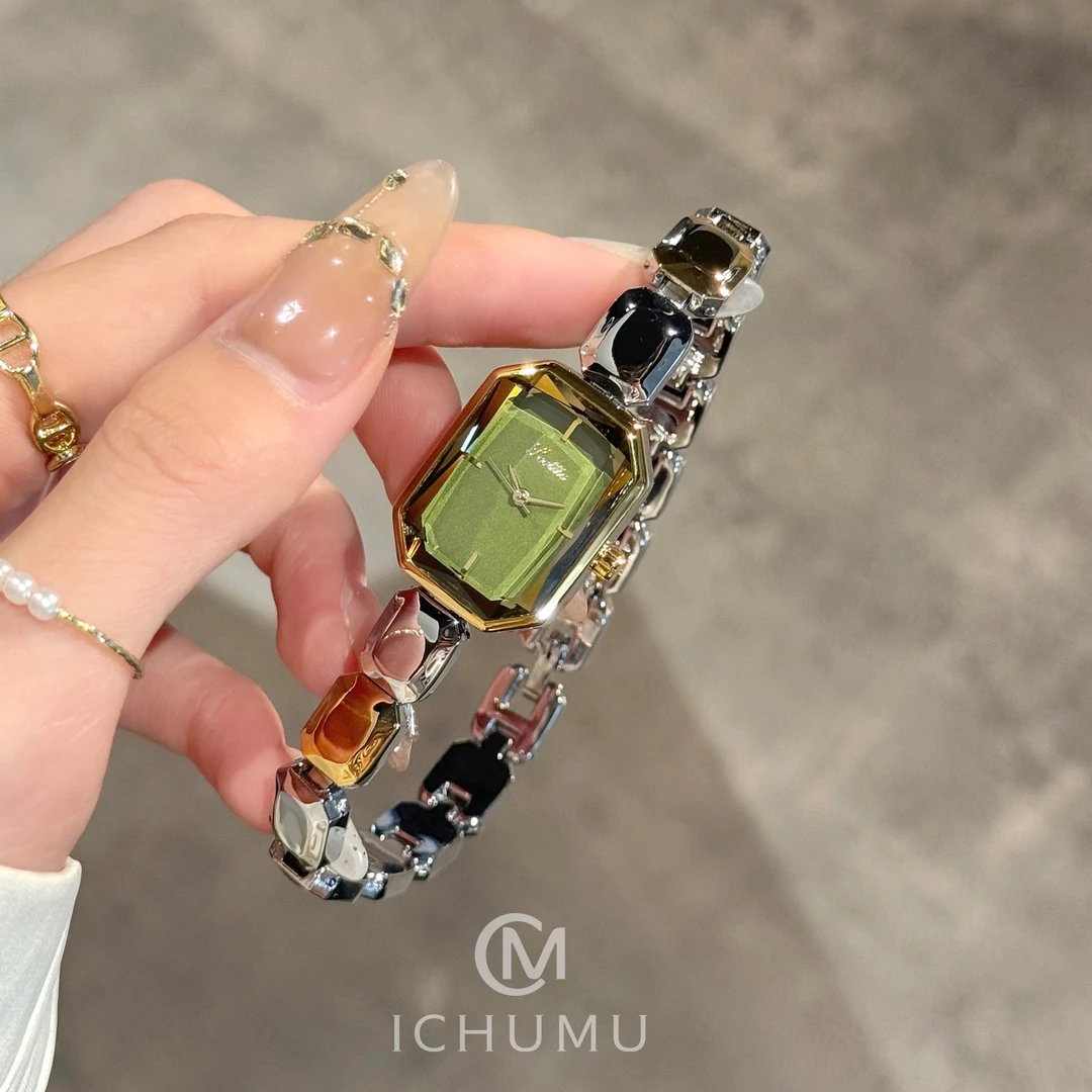 ICHUMU手表女轻奢小绿表时尚高级感方形小方表上班族2025新款9610