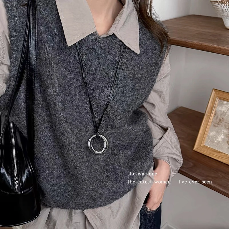 合金项链 春季百搭几何圆环吊坠项链配饰毛衣链锁骨链颈链卫衣链