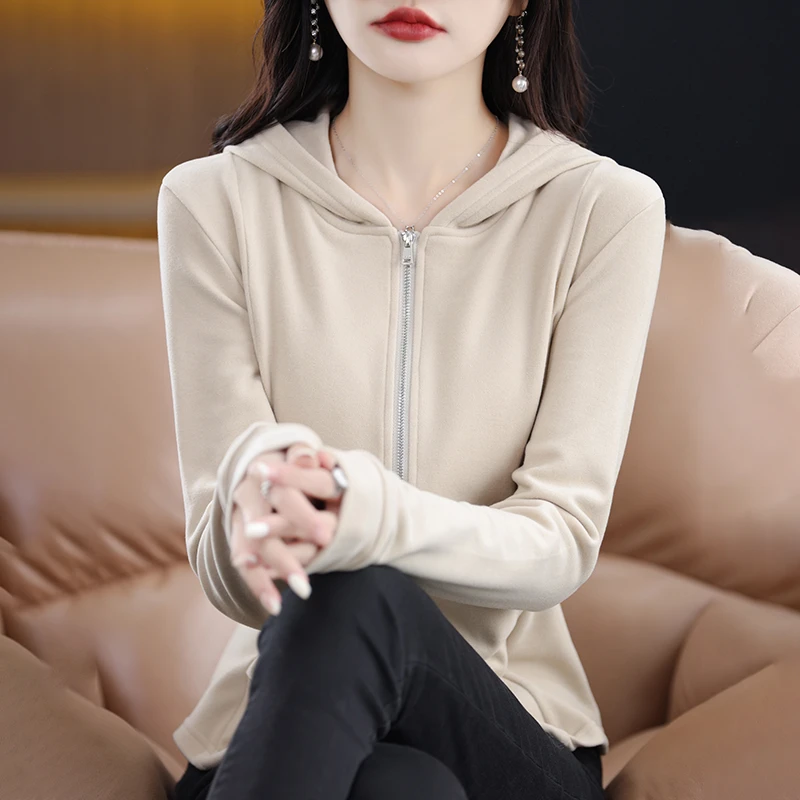 NAHOPULER/纳霍浦勒连帽卫衣女长袖双面德绒双拉链女士上衣帽衫