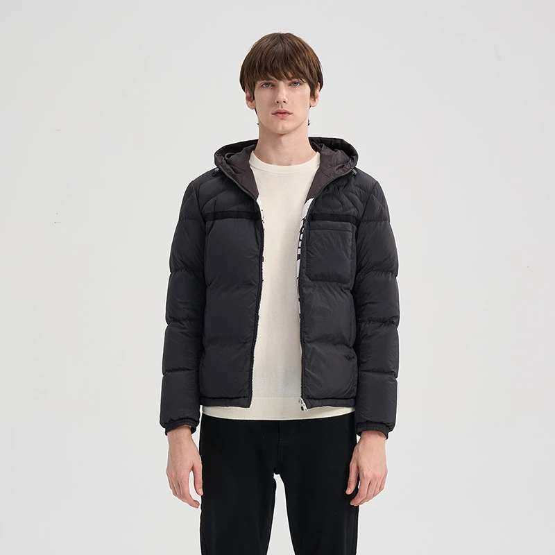 RARE威雅25秋冬黑色双面可穿前胸拼接织带不规则双R车线羽绒服