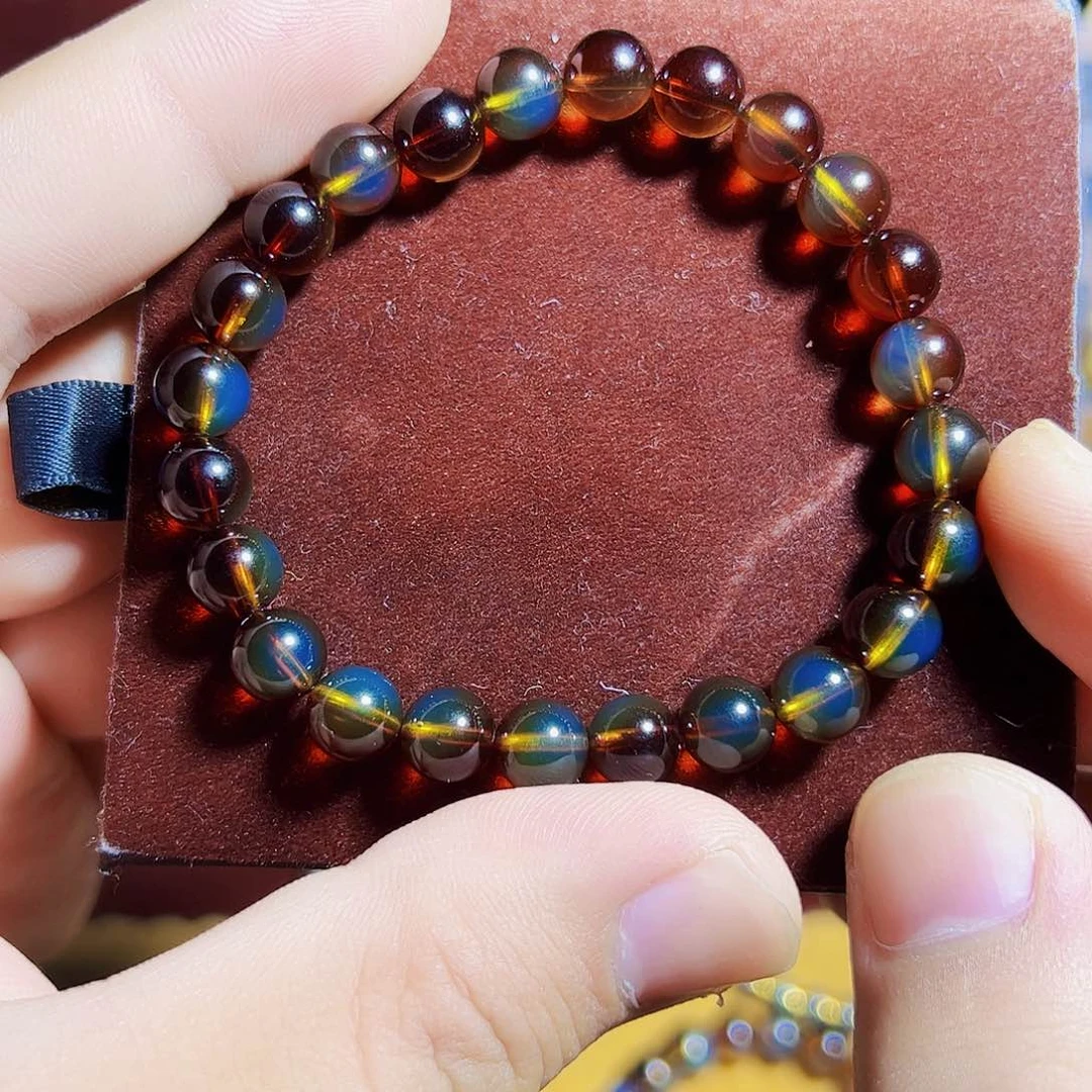 蓝珀珠宝奇石未镶嵌8mm墨西哥红蓝圆珠