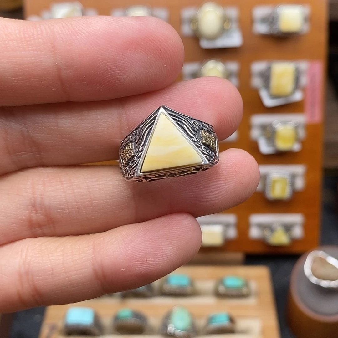 蜜蜡银S925镶嵌戒指