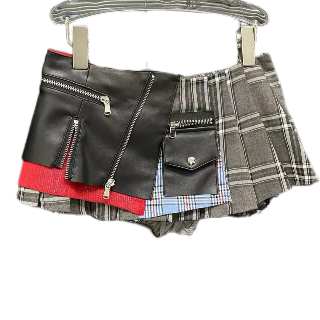 XHCHIC 25新款重工拼接百褶朋克街头风短裙