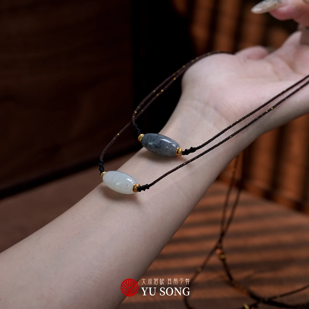 【W2339】首席严选-和田玉新疆黑山料桶珠手工编绳项链多样性发其一