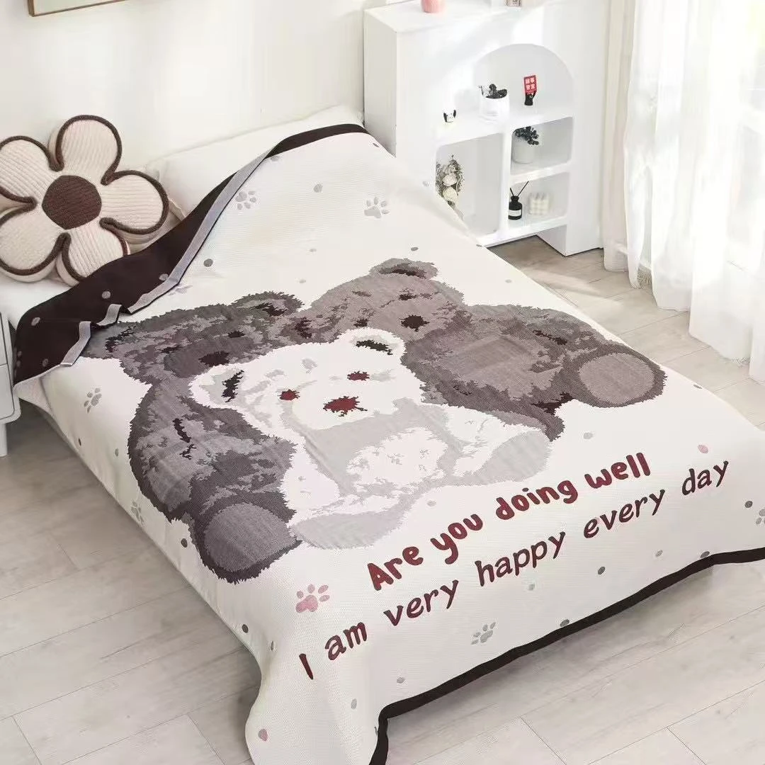 卡通小熊纱布亲肤透气多功能休闲毯