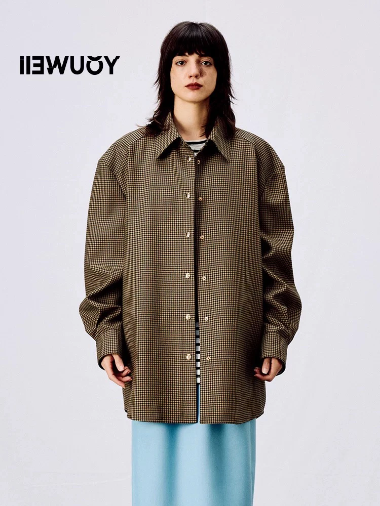 有尾｜轻奢千鸟格oversize衬衫式外套Y2425113
