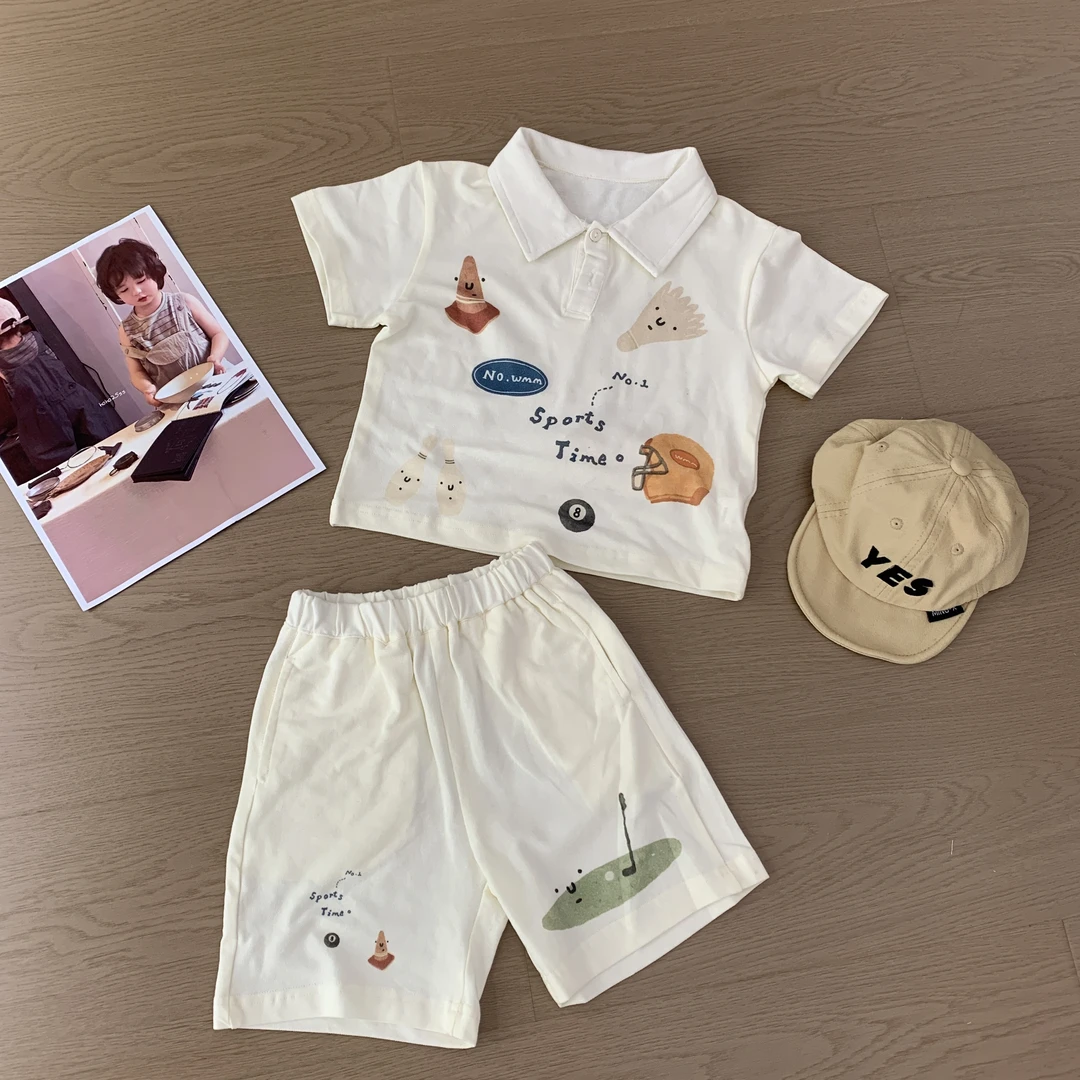 2025韩系男童常规极简风格子夏季休闲套装中性套头休闲风童装