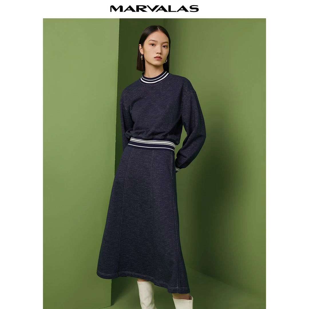 【芊芊专属】半身裙高腰大摆a字中长裙复古垂感气质裙子M230759