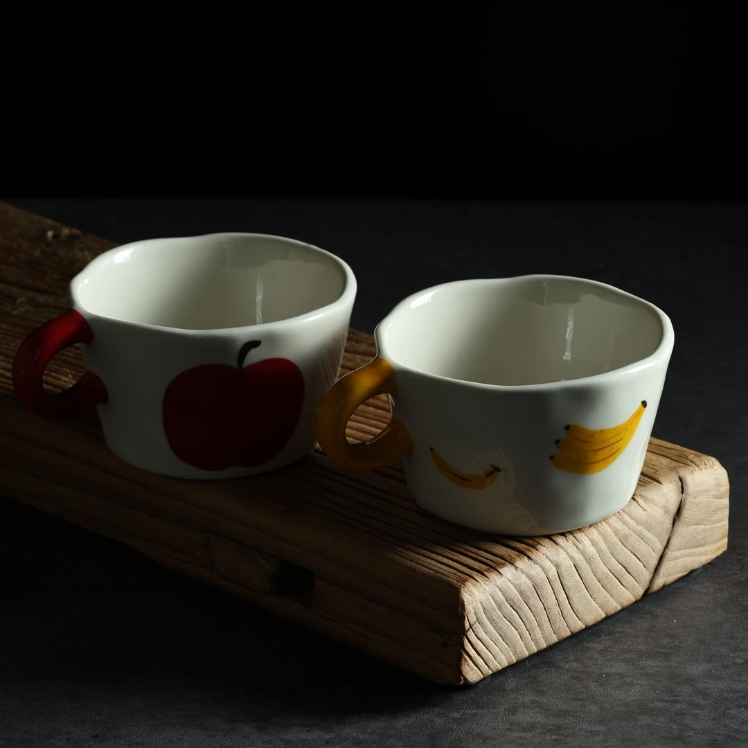 云山景墨陶瓷4.5寸手绘马克杯苹果杯香蕉杯釉下彩杯子网红精致