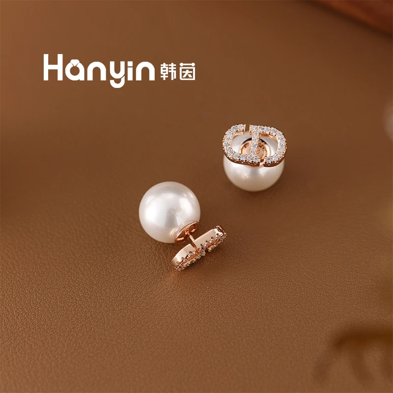 铜合金仿珍珠耳饰 925银针气质光面14mm满微镶猪鼻圆珠耳钉AAA