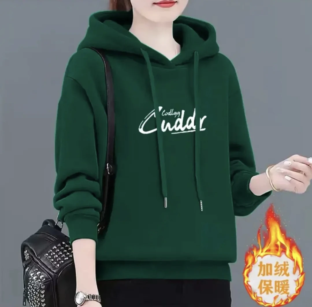 加绒加厚卫衣冬季新款百搭休闲洋气时尚韩版宽松大码连帽外套女