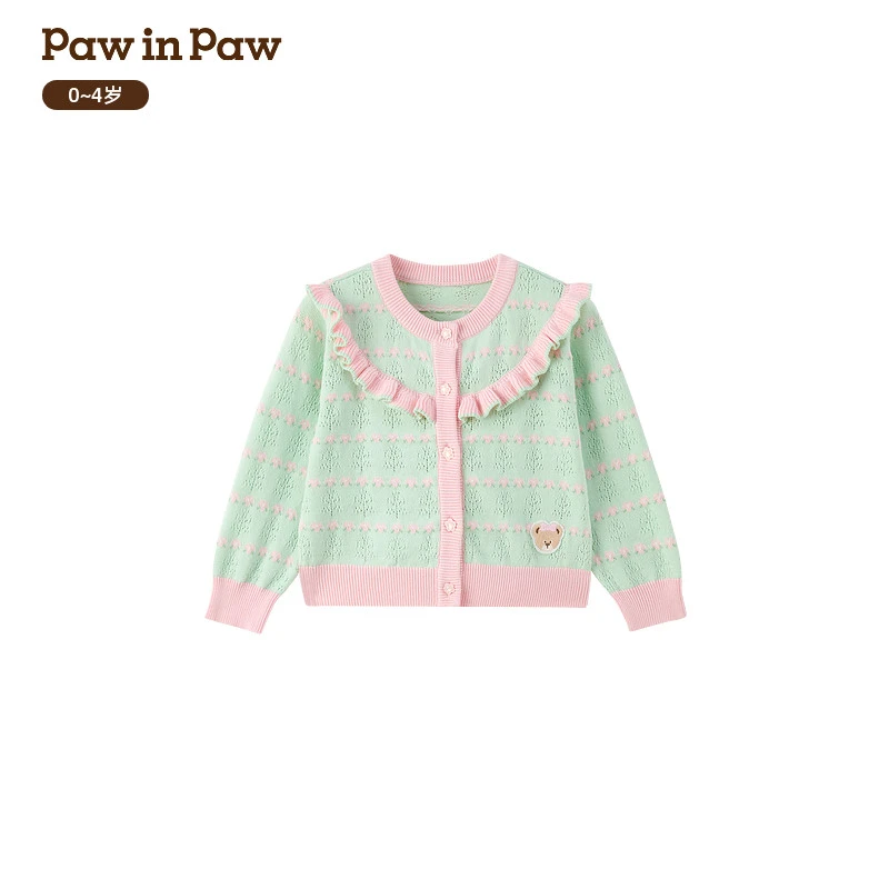 【抗静电】PawinPaw童装26年新款春季女宝宝针织开衫外套PBCKG1282D