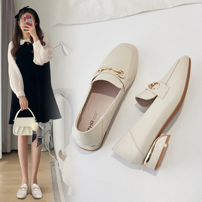 ZHR乐福鞋2025新爆款防滑英伦风软底浅口单鞋牛皮百搭妈妈鞋