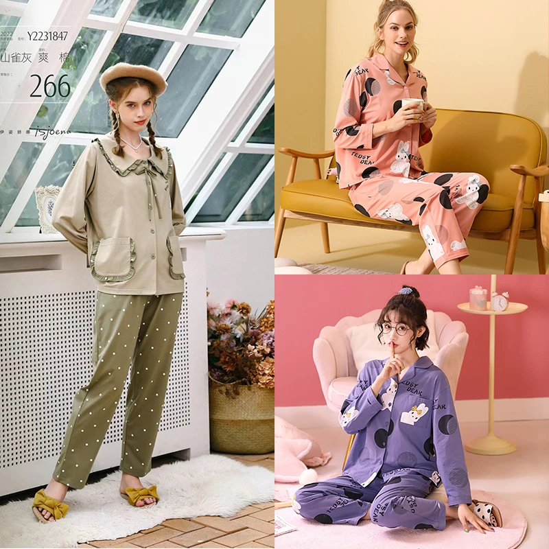 ISJOENA/伊姿娇娜秋季爽棉女士长袖甜美少女睡衣学生可外穿家居服