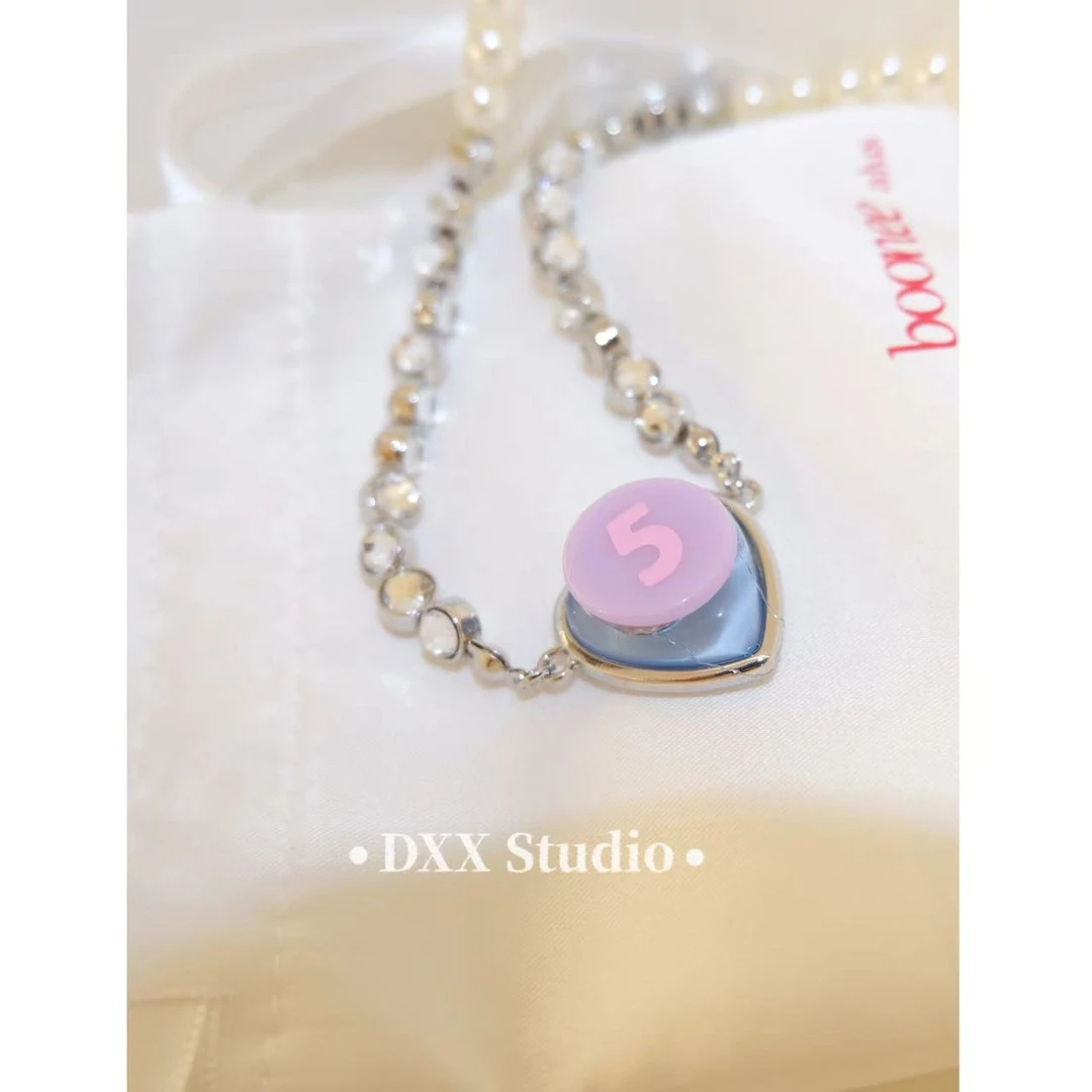 铜合金锆石项链 小众设计蓝色爱心项链48254