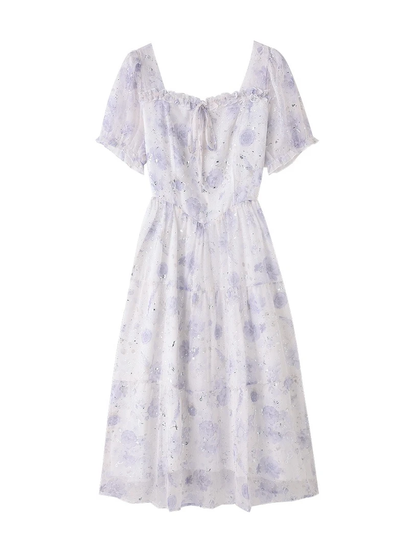 【星夜紫漩】大码女装显瘦浪漫氛围感紫色花边温柔连衣裙显白长裙夏