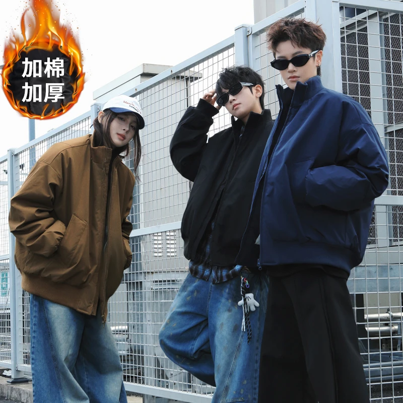 棉服冬季防风高级感男女美式复古飞行员夹克外套潮牌痞帅情侣上衣