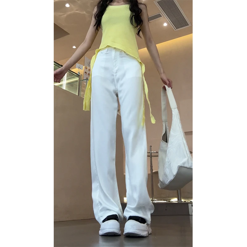 莱赛尔天丝牛仔裤女2025夏季薄款白色高腰显瘦百搭垂感直筒阔腿裤