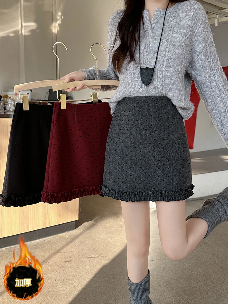 2024大码女装秋冬A字木耳边波点半身裙 3053