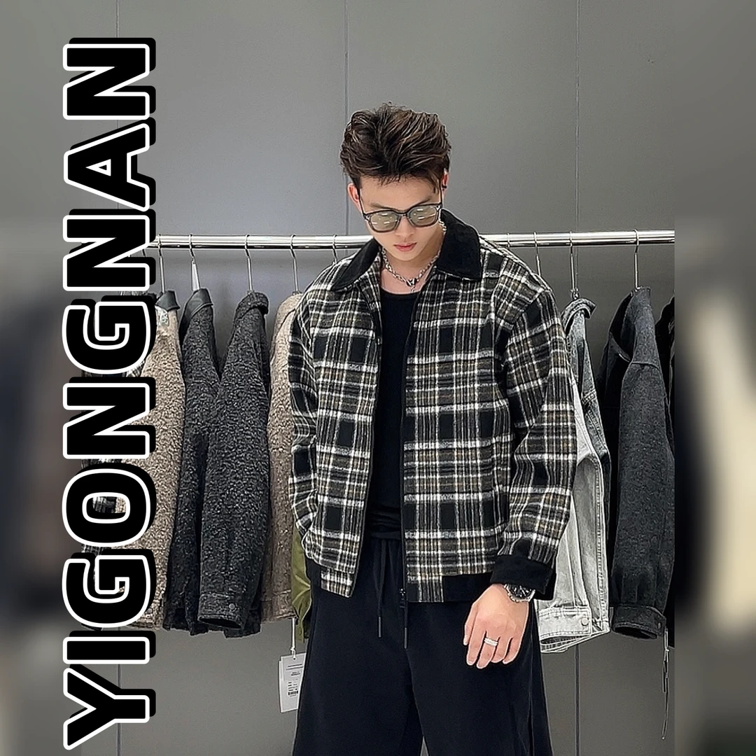 【衣工男】轻奢 中古棋盘格子翻领夹克休闲百搭上衣外套 2506