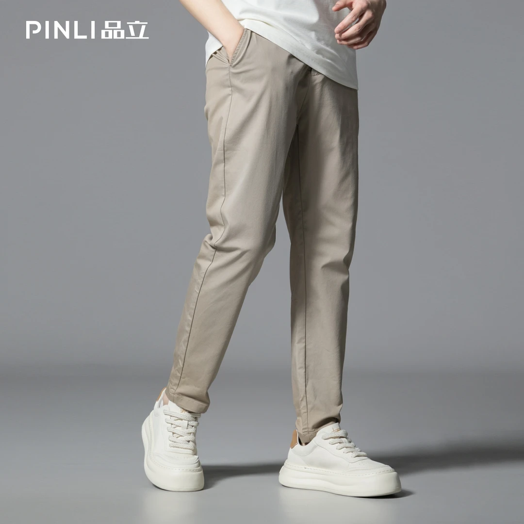 PINLI品立2025春夏新款男士休闲裤男潮流修身直筒长裤GD252117176