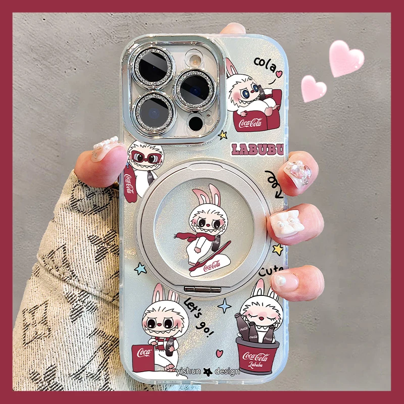 卡通可乐labubu适用苹果16promax手机壳磁吸支点壳15pro网红超火