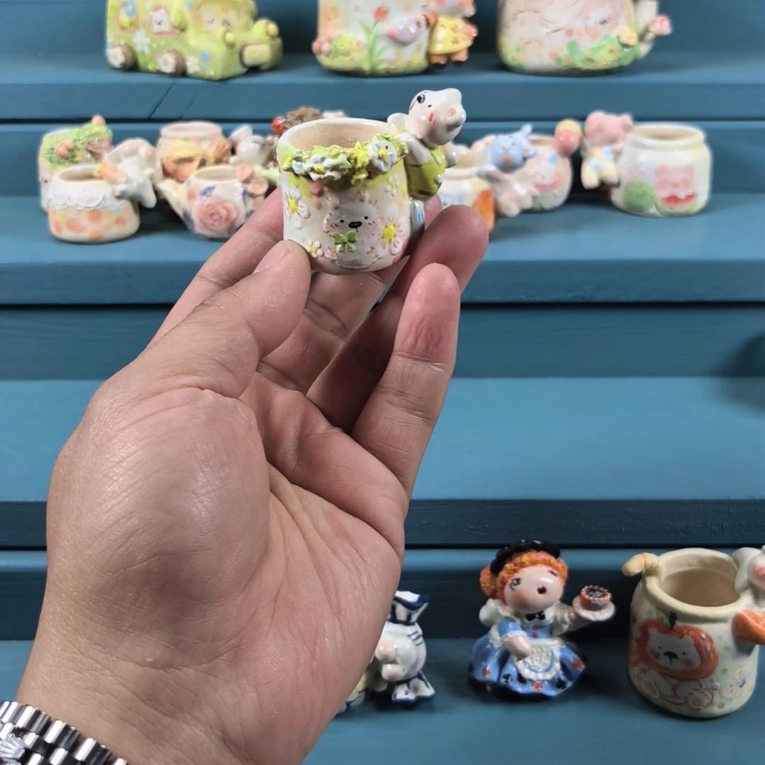 花园小熊 手绘多肉花盆