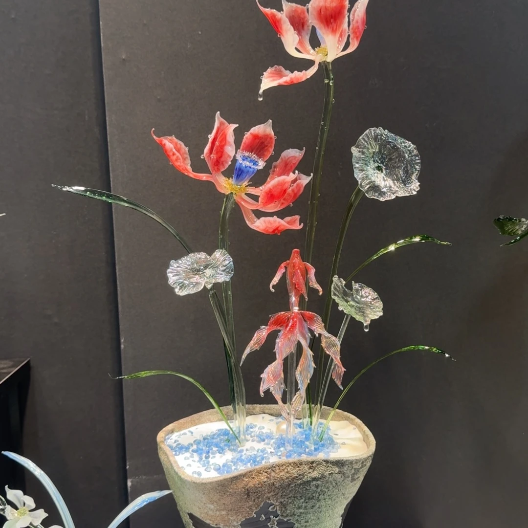 手工艺品琉璃风生水起荷花大号摆件010