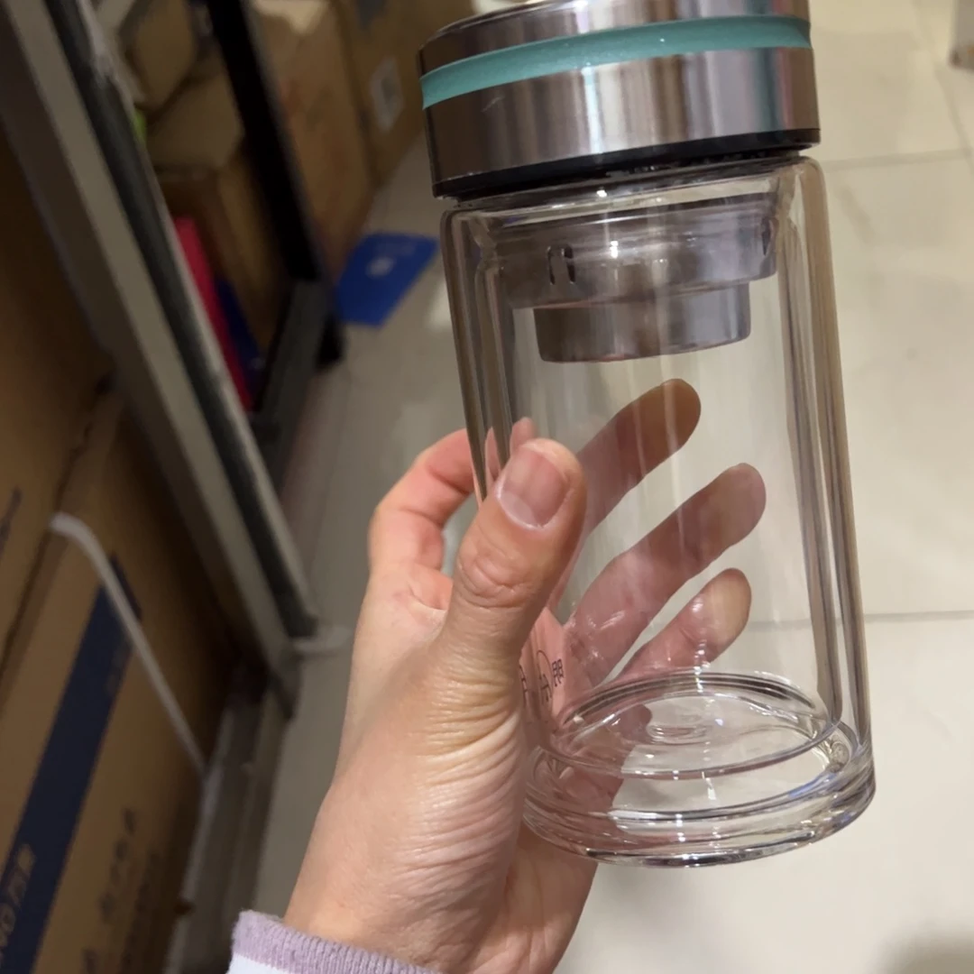 品牌明霞双层玻璃杯400ml绿色