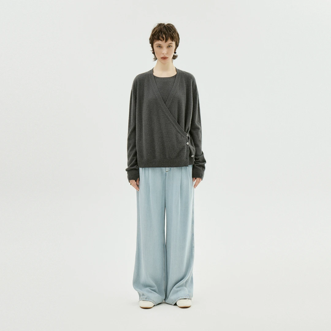 AP洛哥431001NK【丝柔】100莱赛尔牛仔褶皱高腰直筒阔腿牛仔长裤