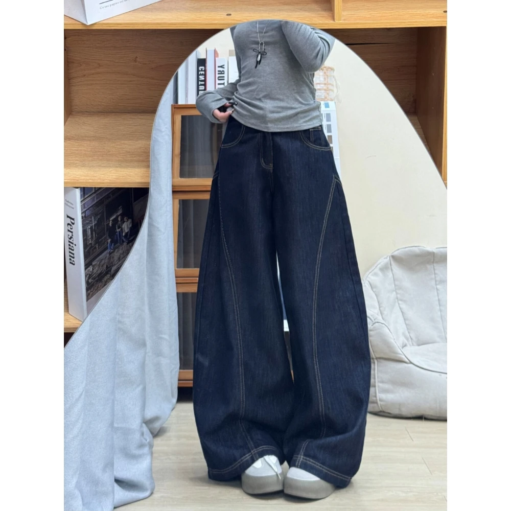 【不掉色】美式弯刀牛仔裤女2025秋季新款显瘦立体裁剪水洗拖地裤子