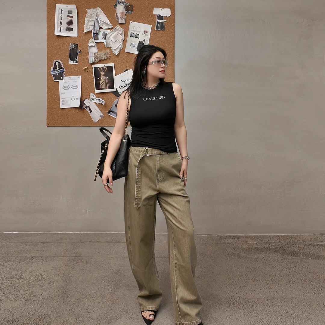 多肉宝贝【带腰带】直筒宽松牛仔裤女百搭显瘦气质牛仔裤250DY4028