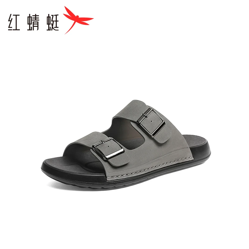 红蜻蜓一字拖2025夏季新款男鞋户外沙滩凉鞋一脚蹬勃肯鞋男士凉鞋