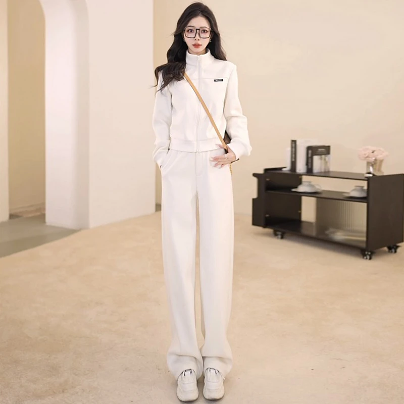 极简风穿搭休闲运动套装女冬季时尚减龄高端外套上衣阔腿裤两件套
