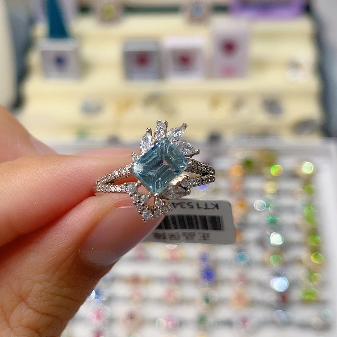 戒指银S925镶嵌海蓝宝石