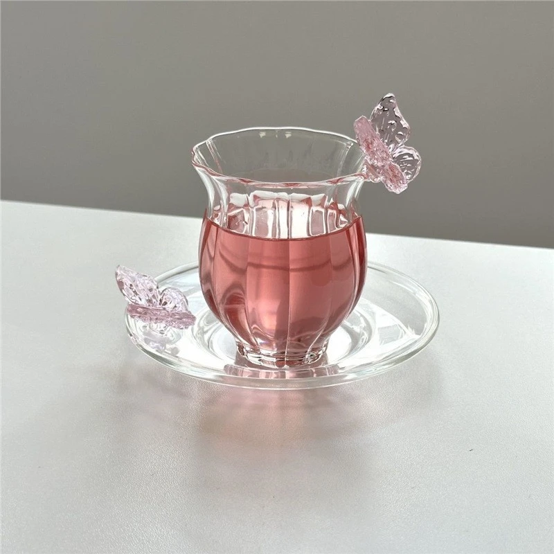 花神杯子收藏手作水仙蝴蝶杯子耐热家用玻璃杯咖啡杯