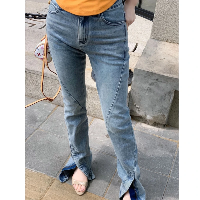 媛媛【不羁奏曲】韩系新款百搭时尚显瘦直筒牛仔裤#K1040