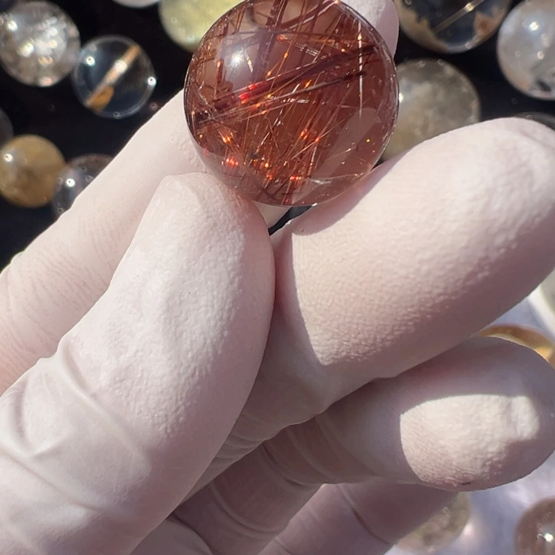 水晶铜发晶16mm打孔定制不退换未镶嵌不*人