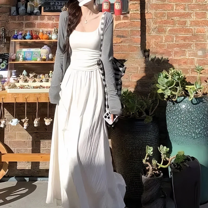 白色吊带背心开衫半身裙套装女早春季新款慵懒风韩系休闲三件套