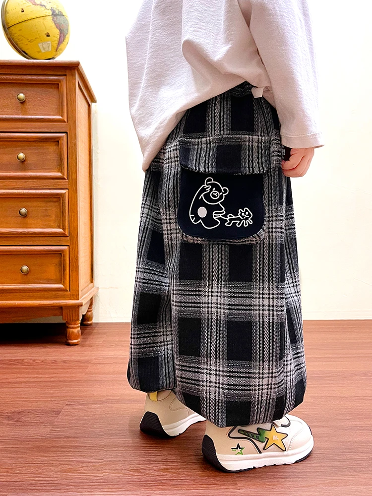 男童裤子春秋款痞帅儿童装格子休闲裤男孩长裤小童阔腿裤潮酷帅气