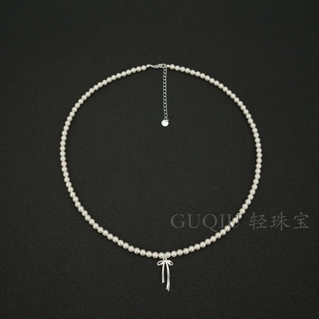 吊坠925银 ins风轻奢不掉色飘带蝴蝶结项链正品施华洛珠珠