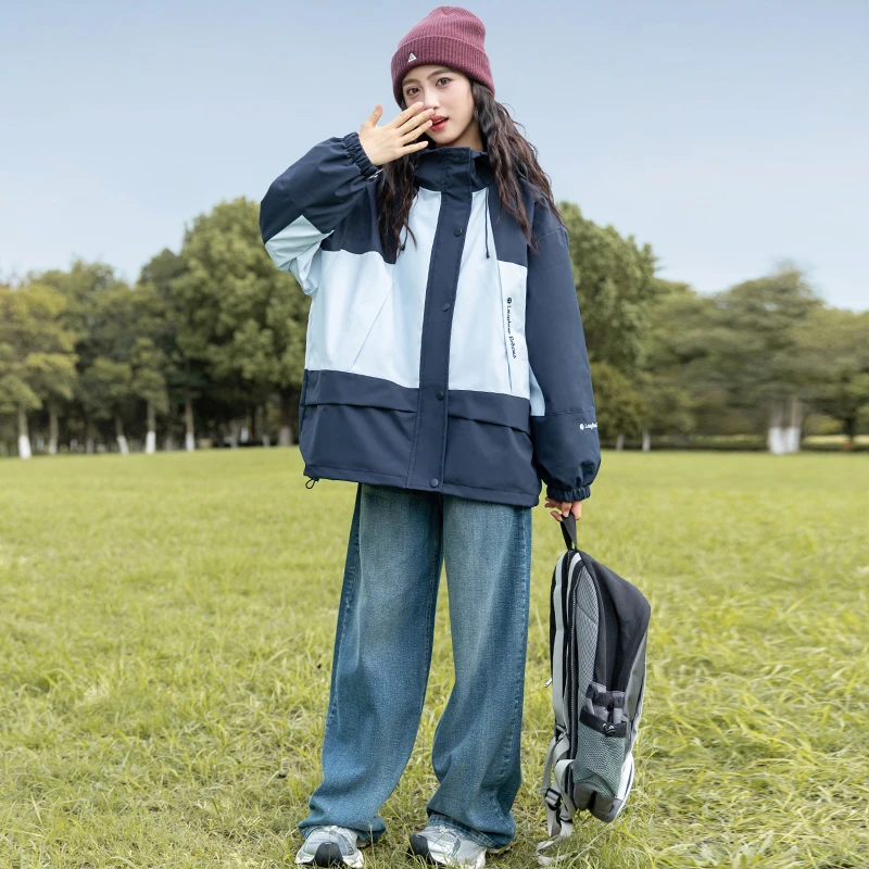 女童外套秋冬款2025新款中大童加厚加绒休闲连帽冲锋衣夹克上衣潮
