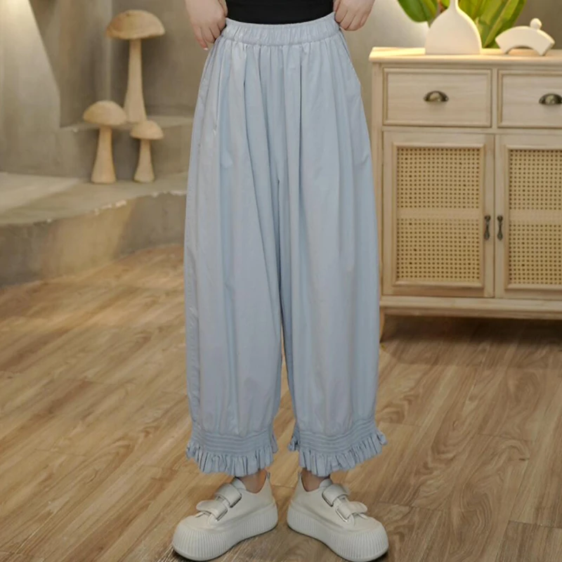 3850 春季裤脚花边休闲裤下摆松紧边设计感宽松长裤