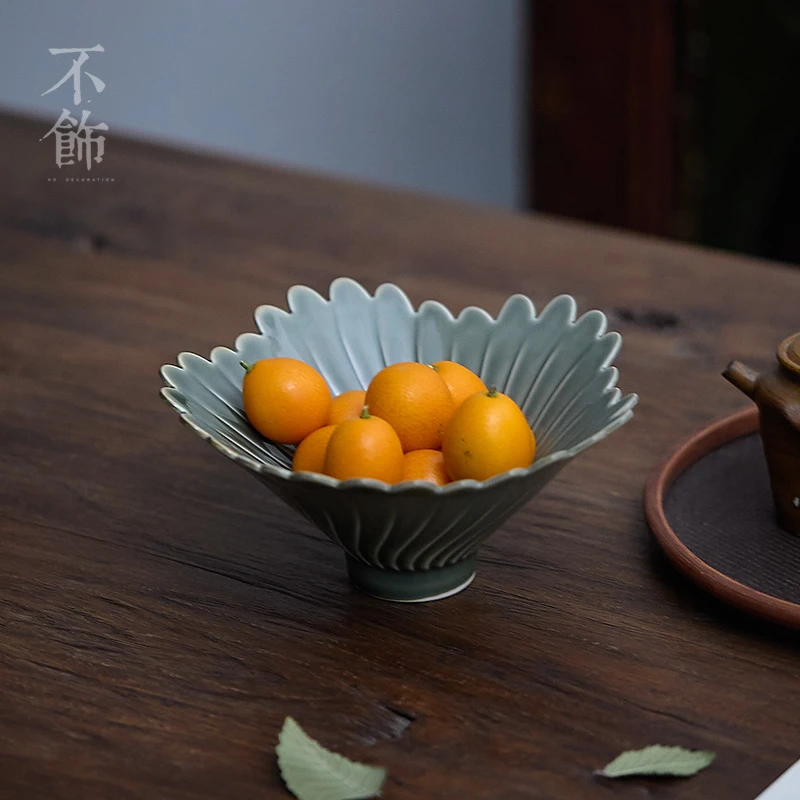 青羽茶点碗 新中式点心盘陶瓷高足果盘复古风精致