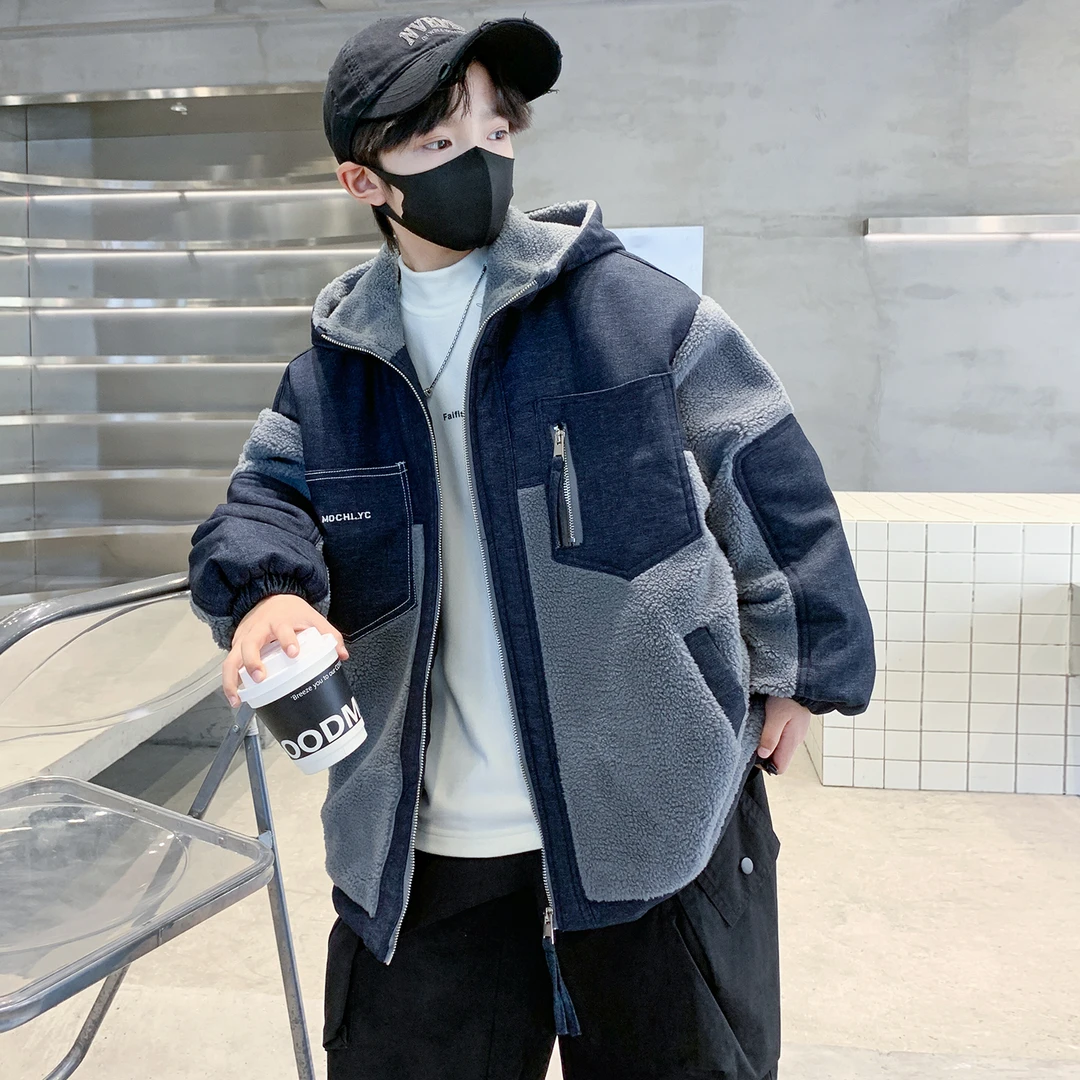 儿童装男童冬装夹棉外套2025新款中大童秋冬款加厚冬季男孩毛毛衣