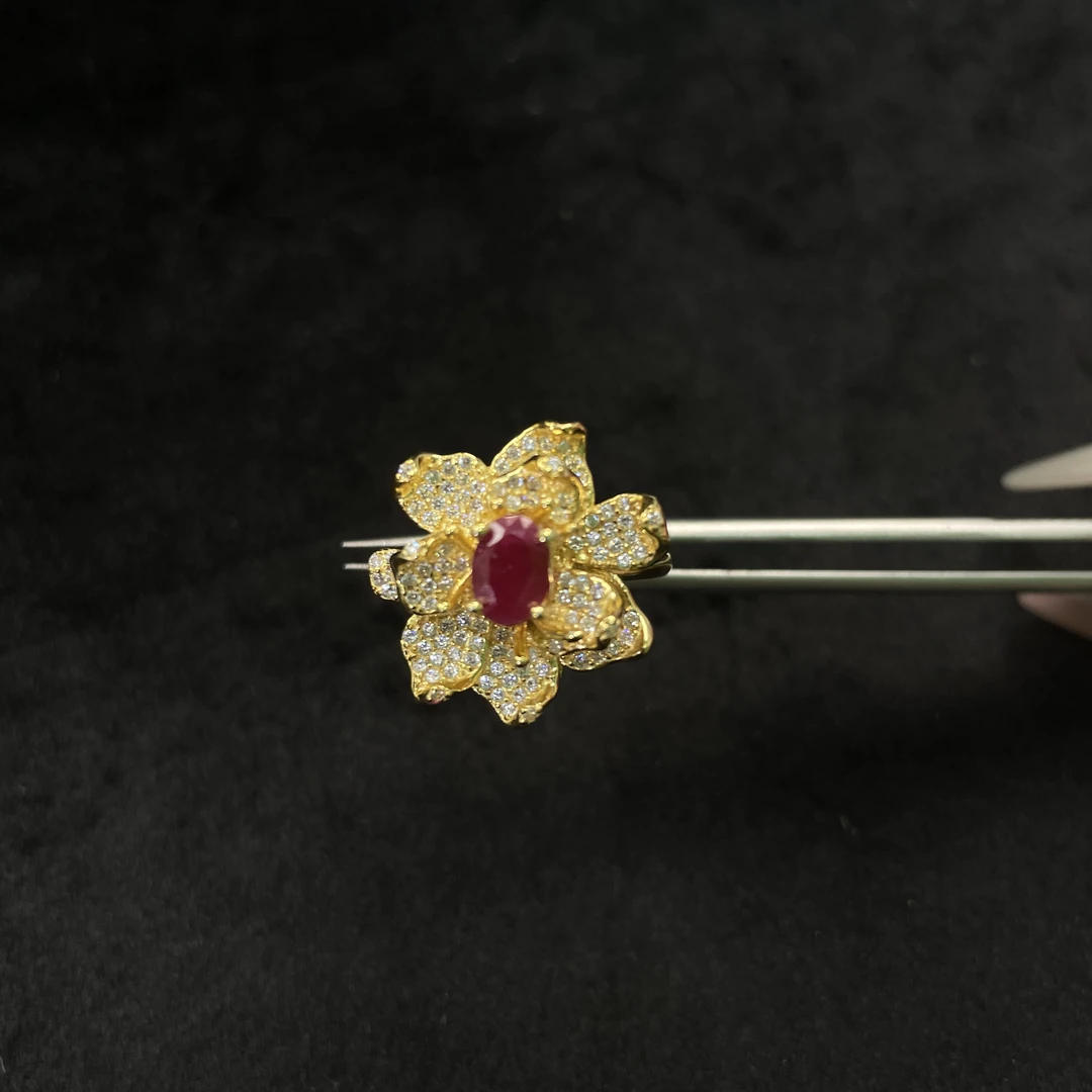 AFHBJ194-S925银镶嵌天然红宝石戒指（主石约：1CT）